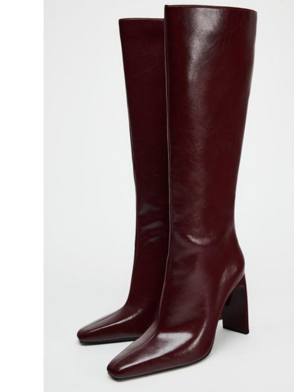 Zara High Heel Knee-High Boots in Burgundy, NWOB, 7.5